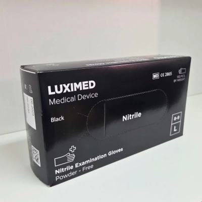 Pudełko czarnych rękawic medycznych Luximed rozmiar L - 100 sztuk.